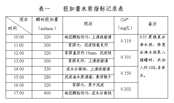 投加量水质指标记录表